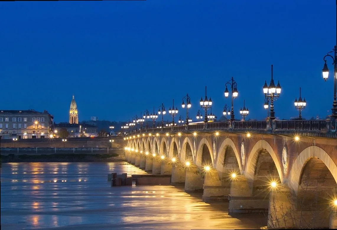 bridge, stone bridge, bordeaux, coat of arms, napoleon, france, vacations, blue hour, evening atmosphere, bridge, bridge